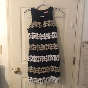 lilly pulitzer navy white and gold dress